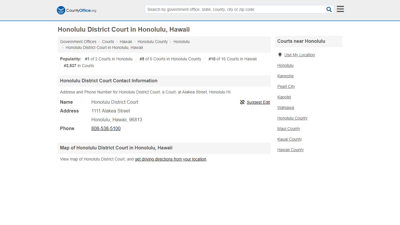 Honolulu District Court - Honolulu, HI (Address and Phone)